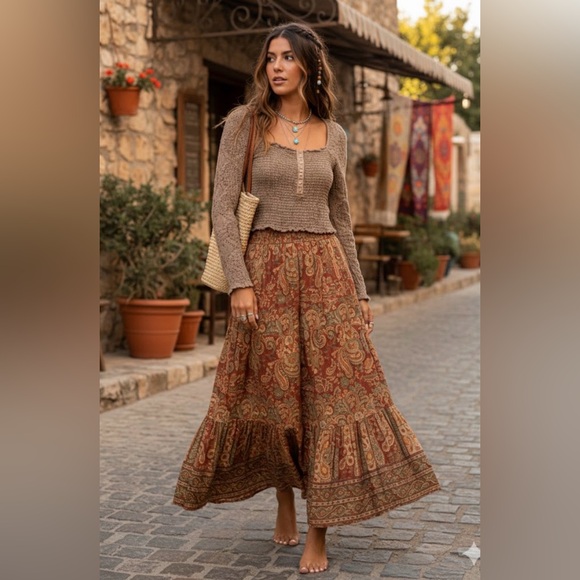 Free People Tops - Free People Textured Earthy Neutral Knit Boho Chic Top Size L